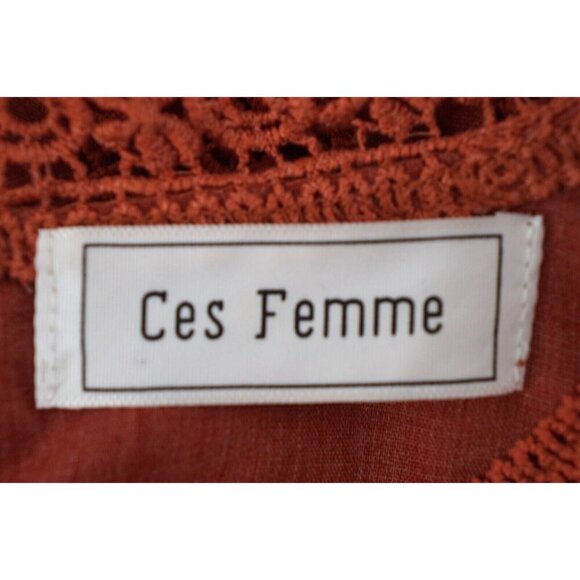 Ces Femme Women Top‎ Small Rust Lace Ruched Embroidered Detailed Button Closure - Picture 3 of 9